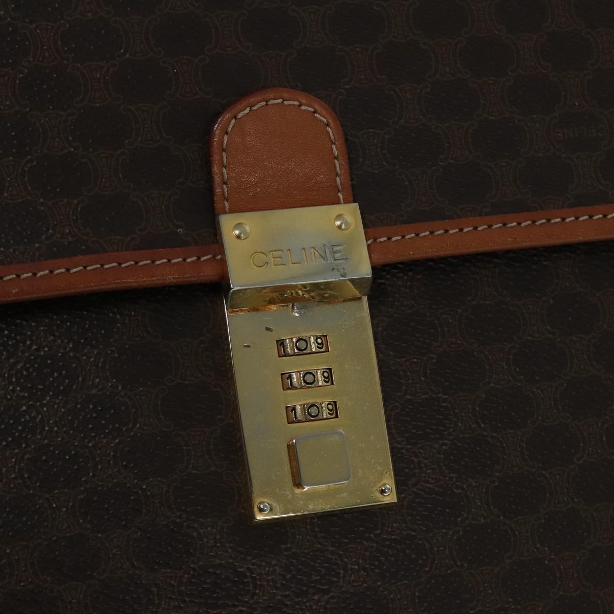 CELINE Macadam Canvas Hand Bag Pvc Leather Brown Gold - 10