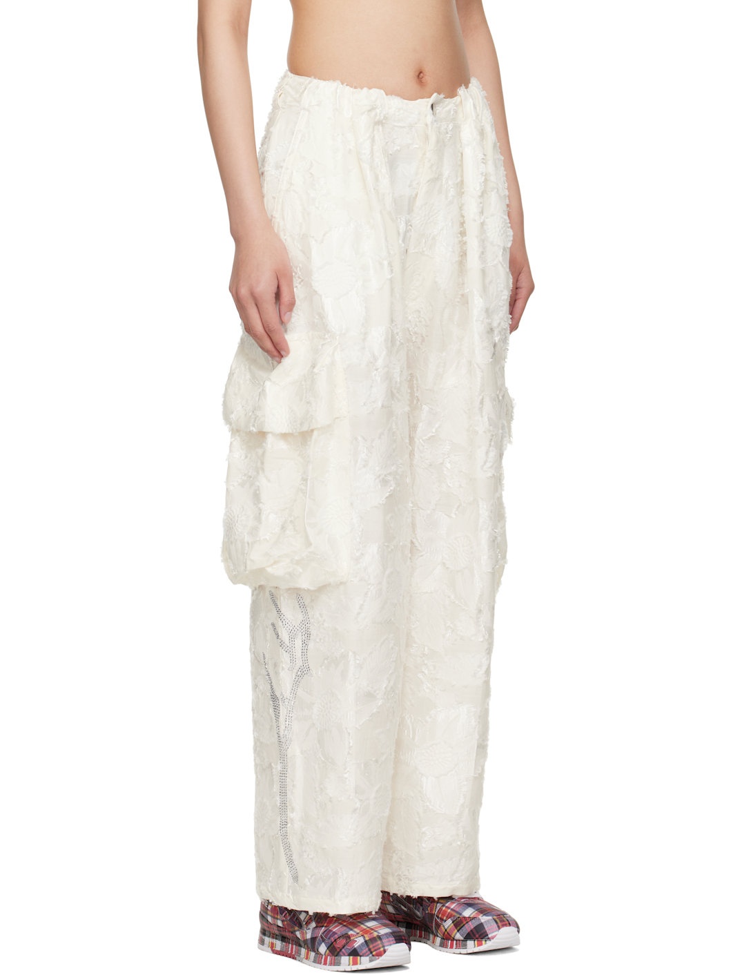White Pleated Cargo Pants - 2