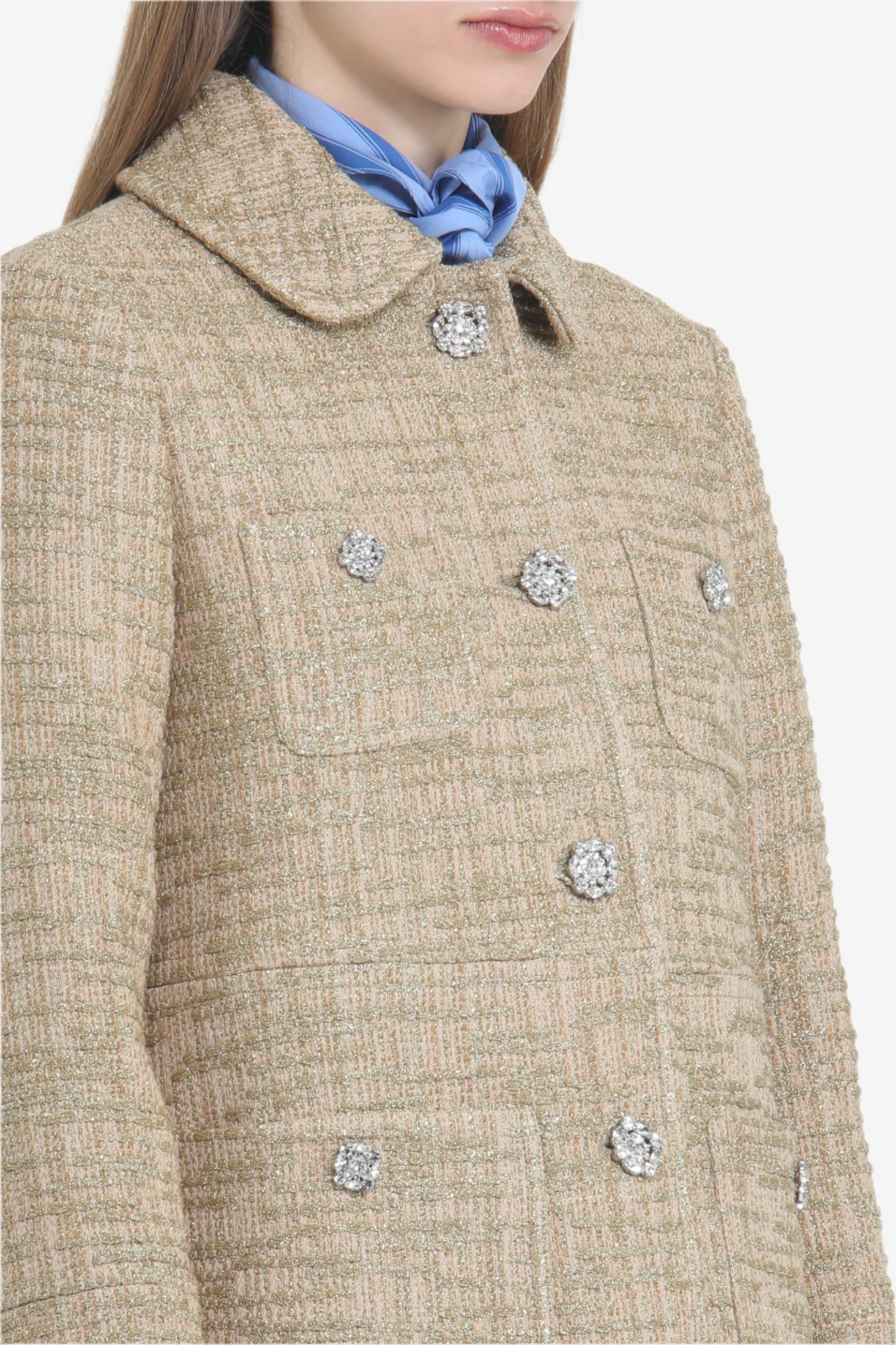 SHORT COAT WITH JEWEL BUTTONS AND ROUNDED COLLAR - 5
