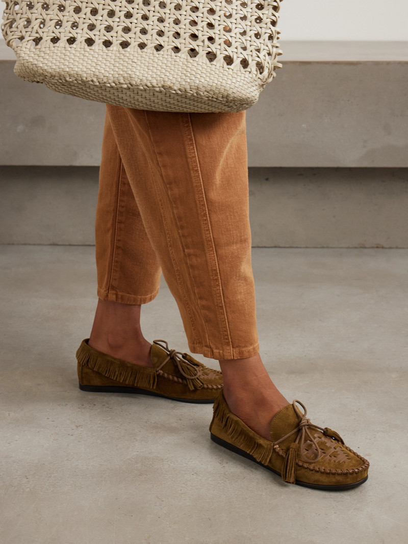 Isabel Marant Fitza Tasseled Fringed Leather-trimmed Suede Loafers outlook