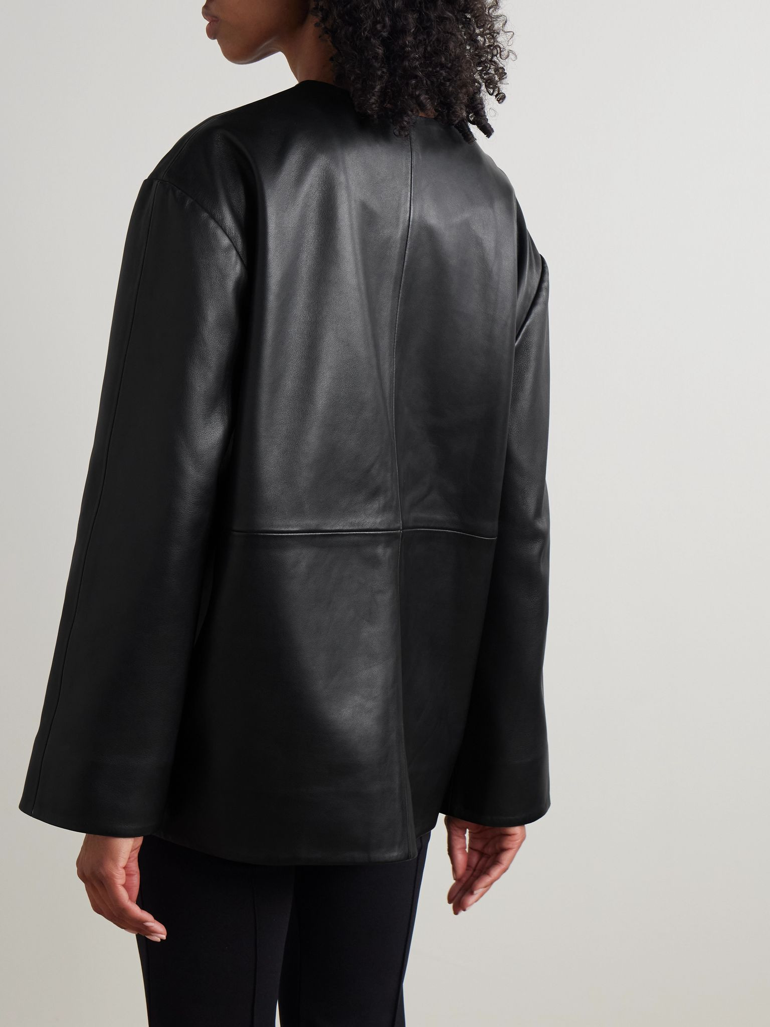 Oversized leather jacket Black - 4