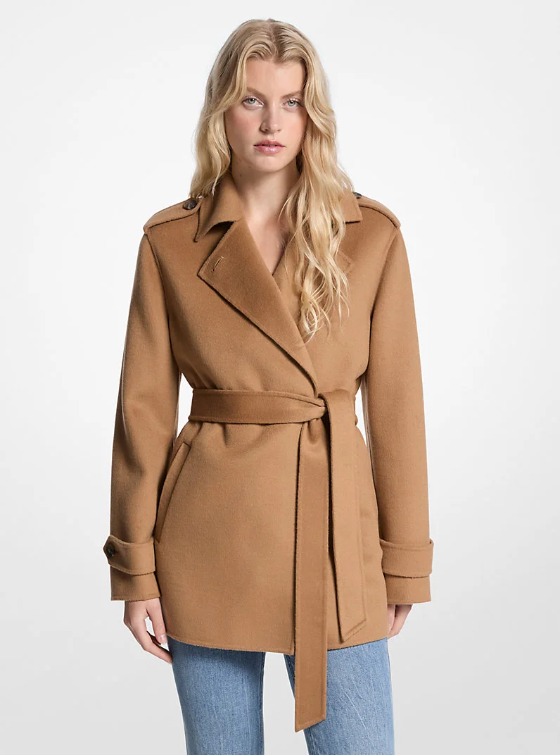 Wool Blend Belted Wrap Coat - 1