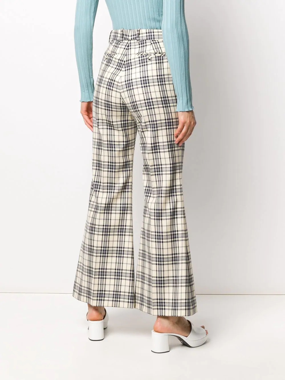 tweed check flared trousers - 4