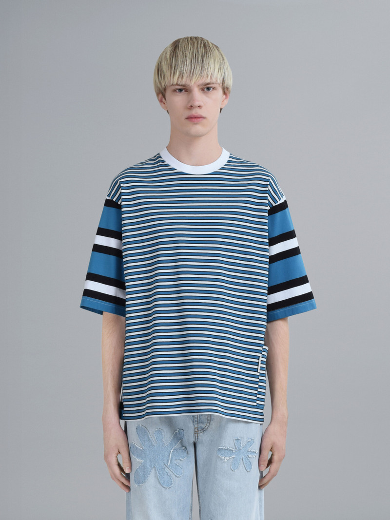 Marni BLUE STRIPED COTTON JERSEY CREWNECK T-SHIRT outlook