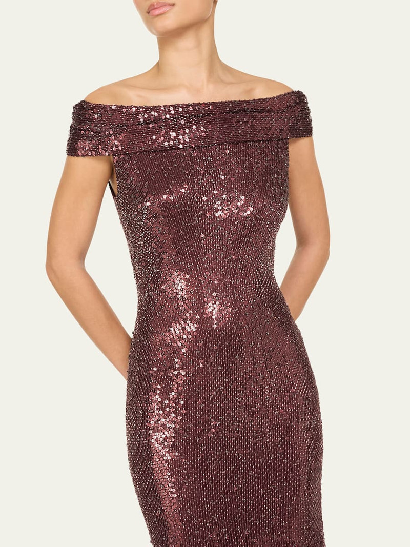 Echo Off-Shoulder Sequined Gown 4
