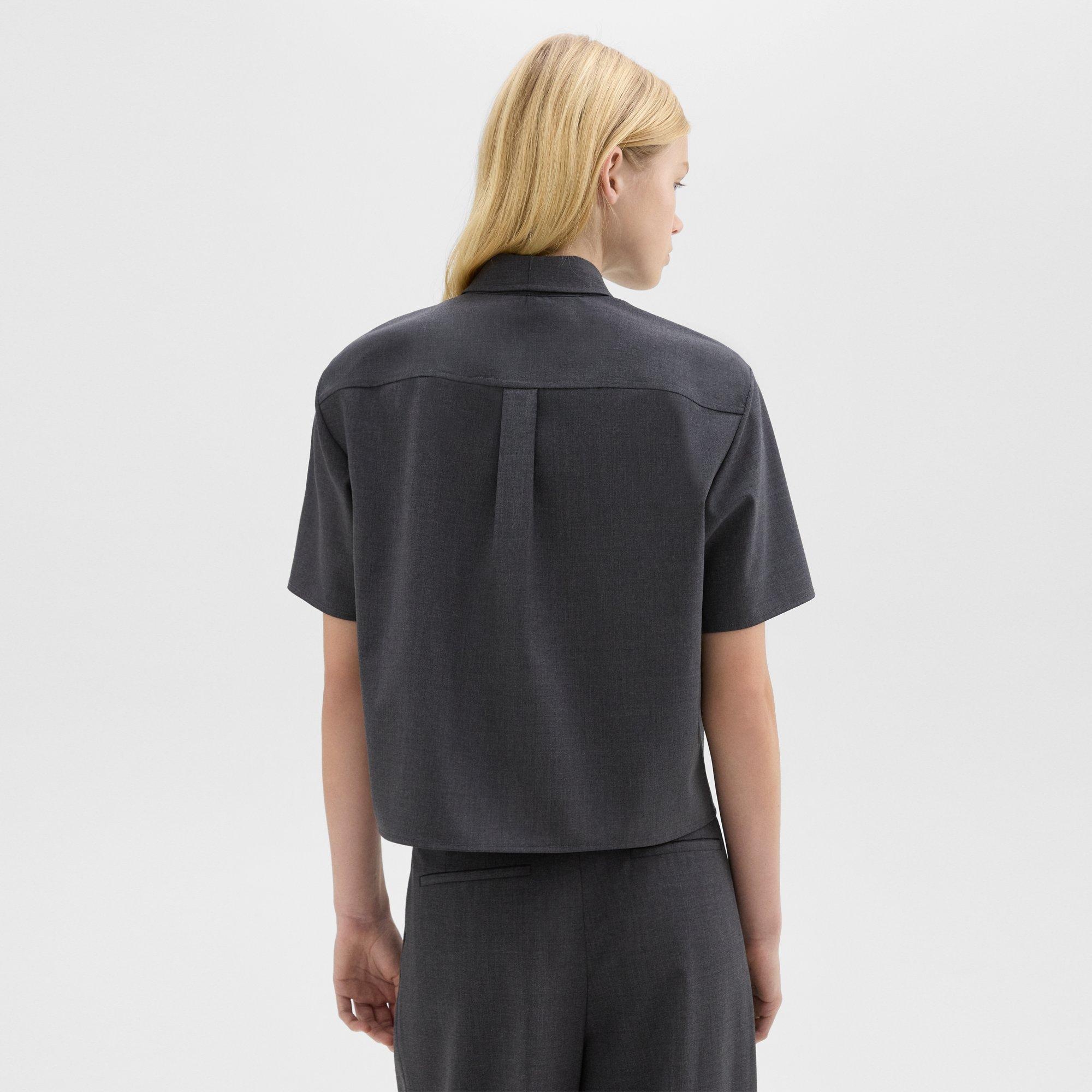 Cropped Short-Sleeve Shirt in Good Wool - 4