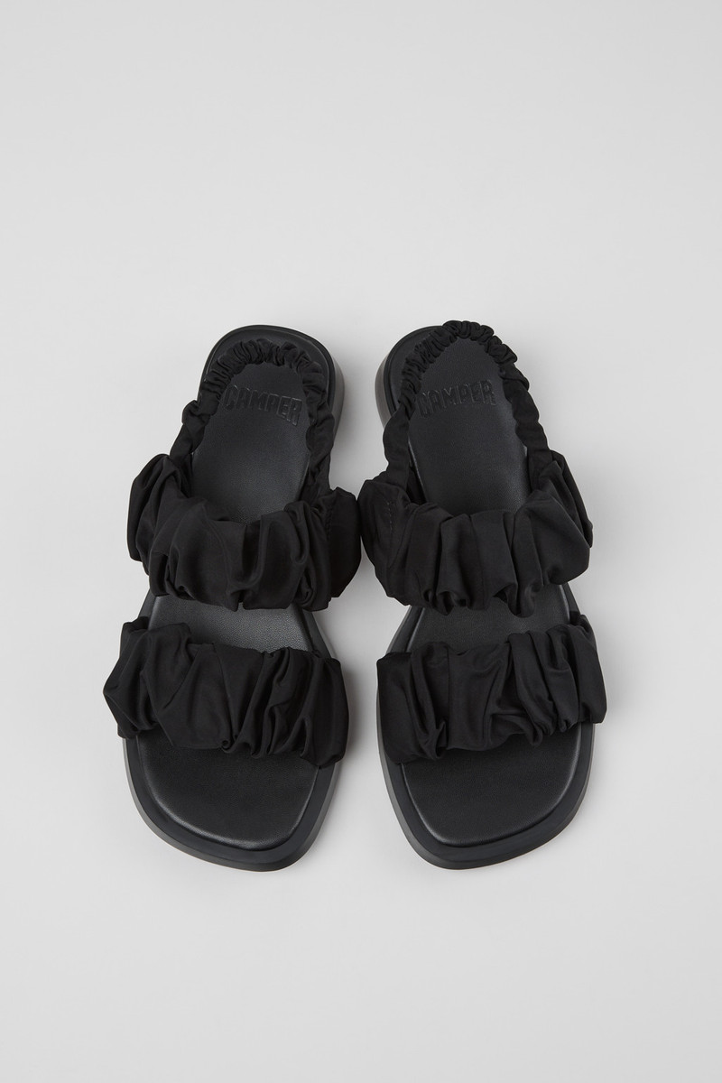 Black Textile Sandals for Women. 4