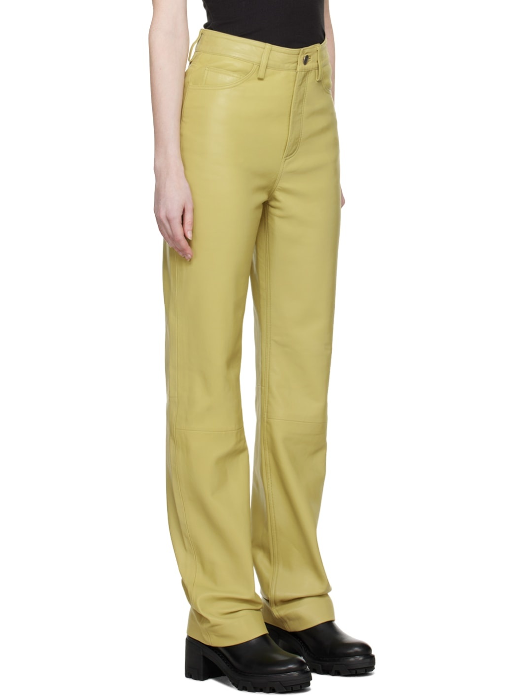 Green Straight-Leg  Leather Pants - 2