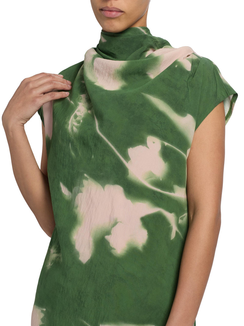 Women's Abstract Floral Crepe A-Line Gown - Cactus 6