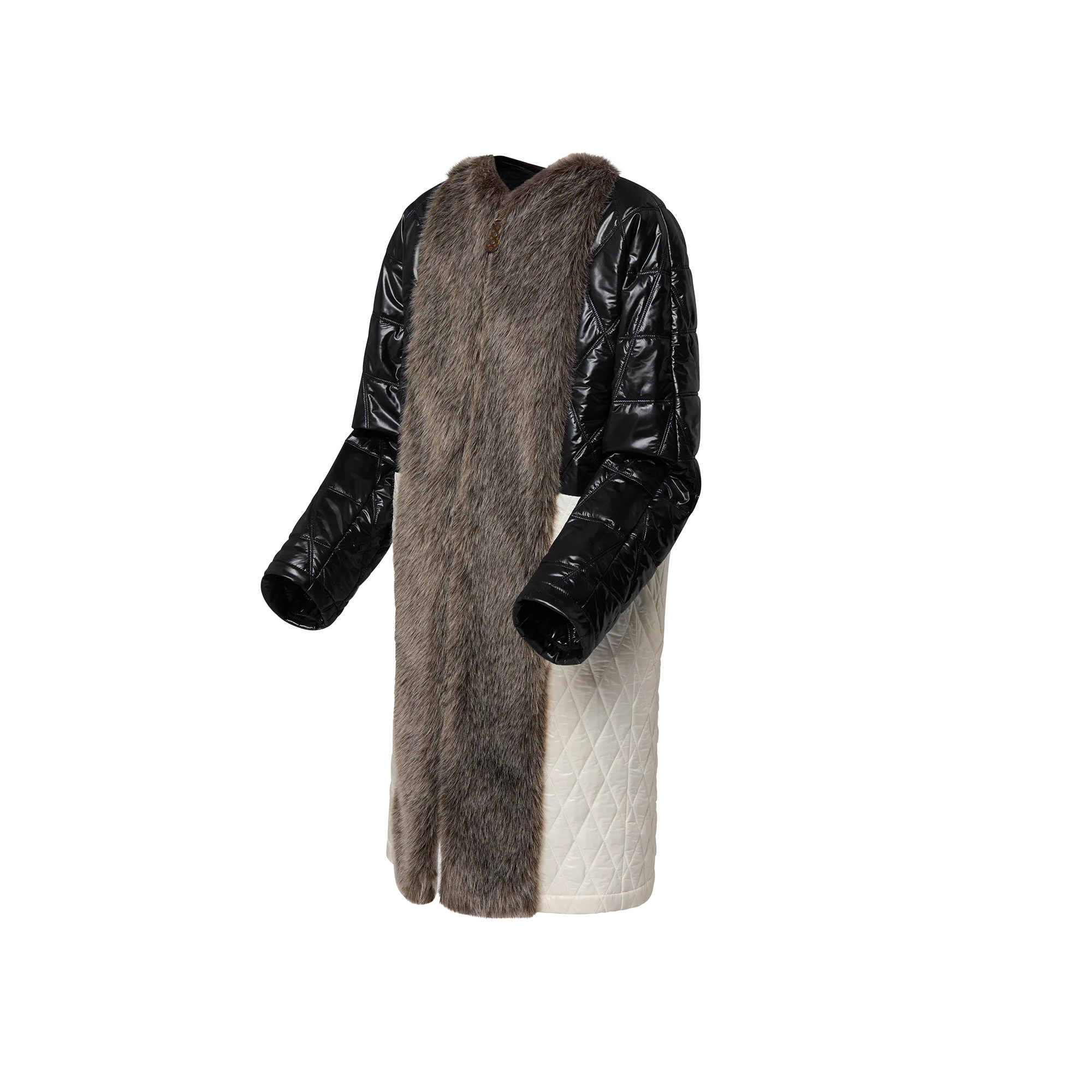 Faux Fur Insert Quilted Malletage Coat - 2