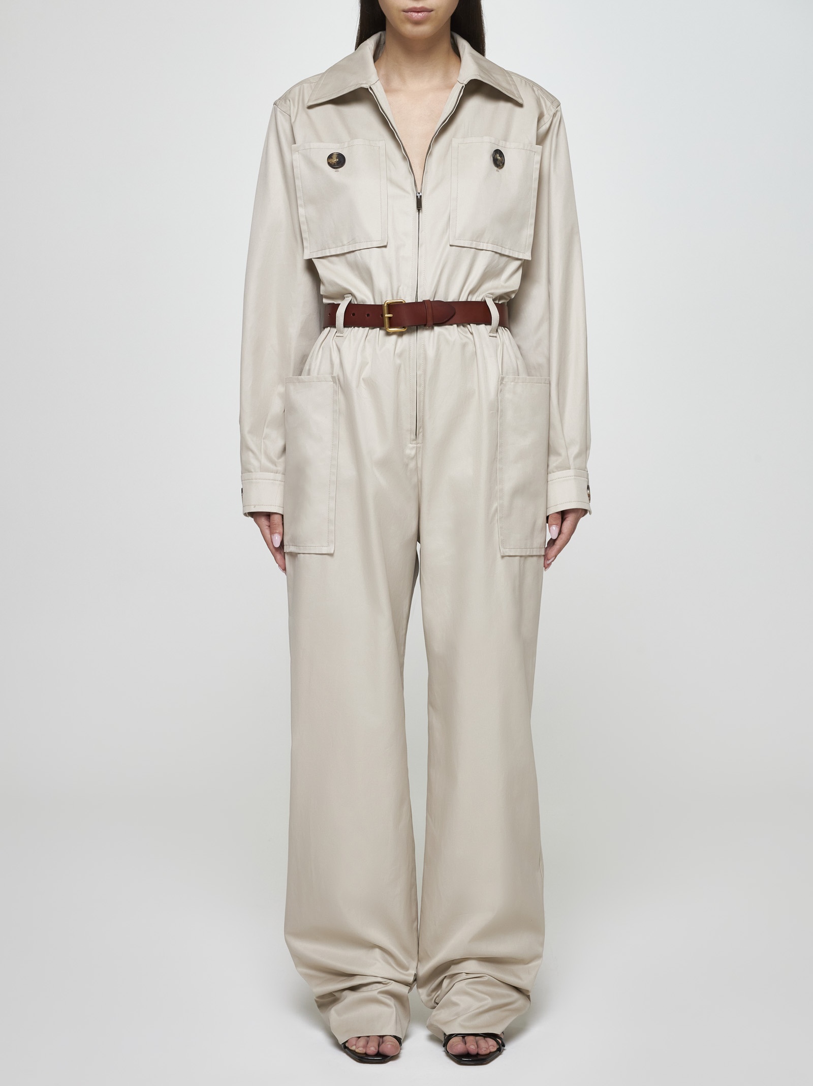SAINT LAURENT Belted cotton jumpsuit | danielloboutique