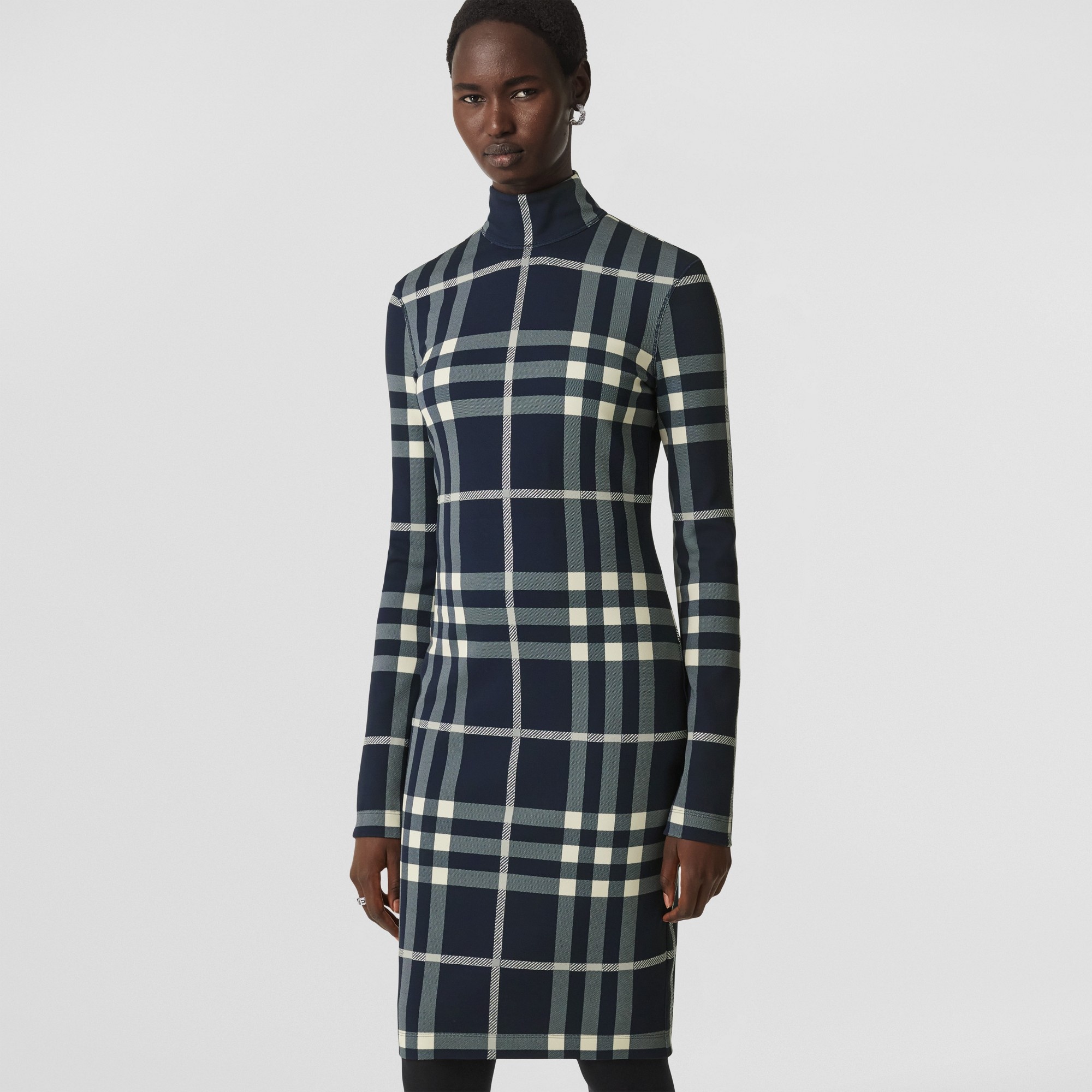 Night Check Stretch Jersey Funnel Neck Dress – Exclusive Capsule Collection - 5