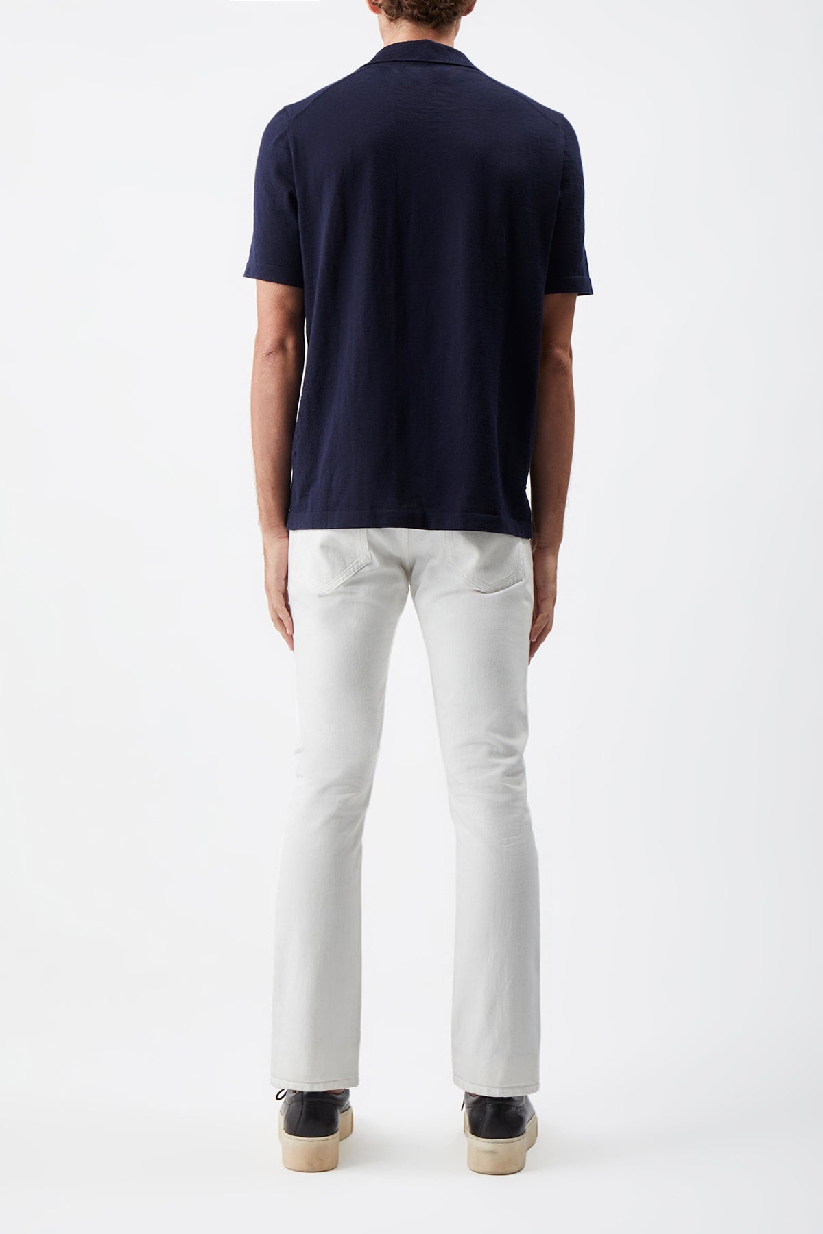 Stendhal Knit Short Sleeve Polo in Navy Cashmere - 4