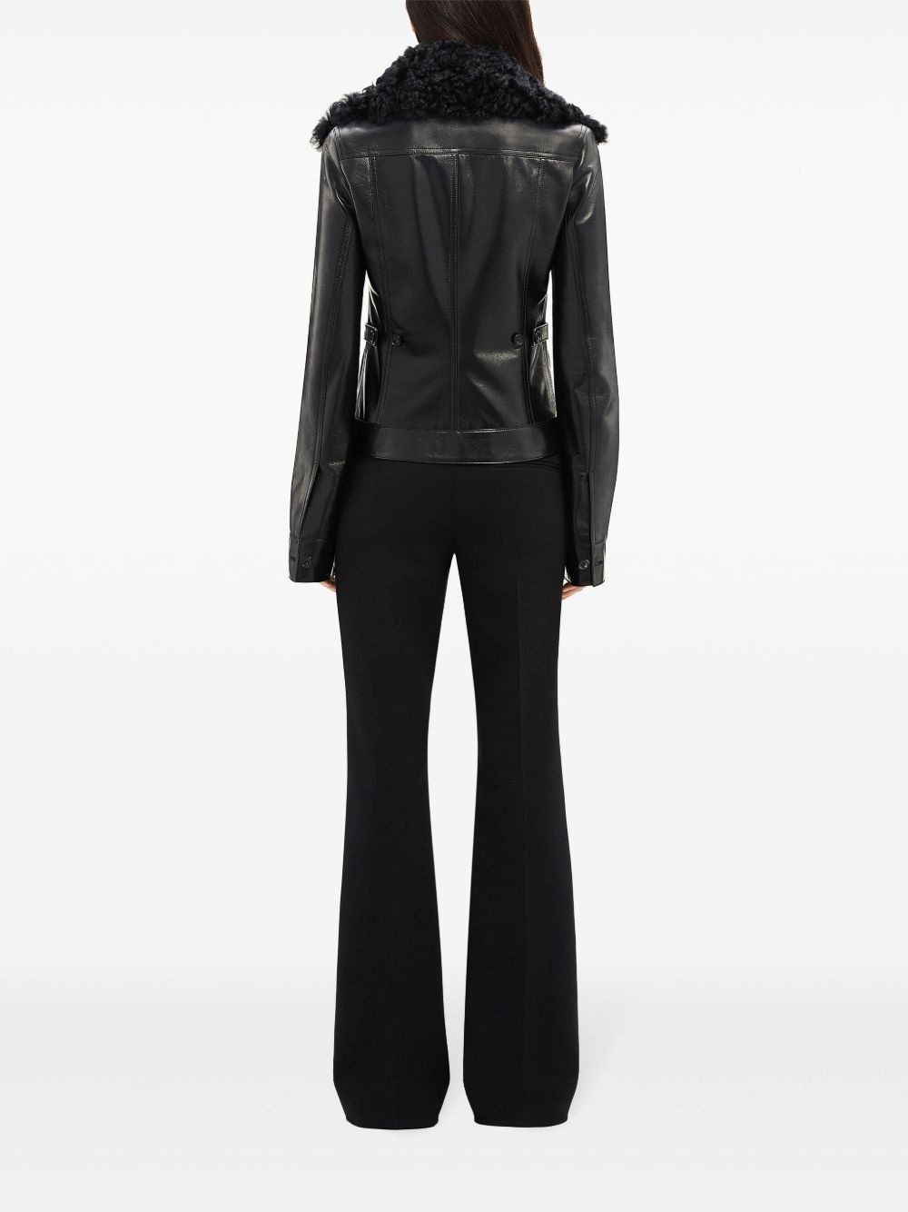 shearling-collar leather jacket - 4