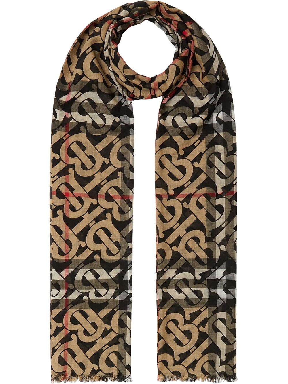 monogram-pattern check scarf - 1