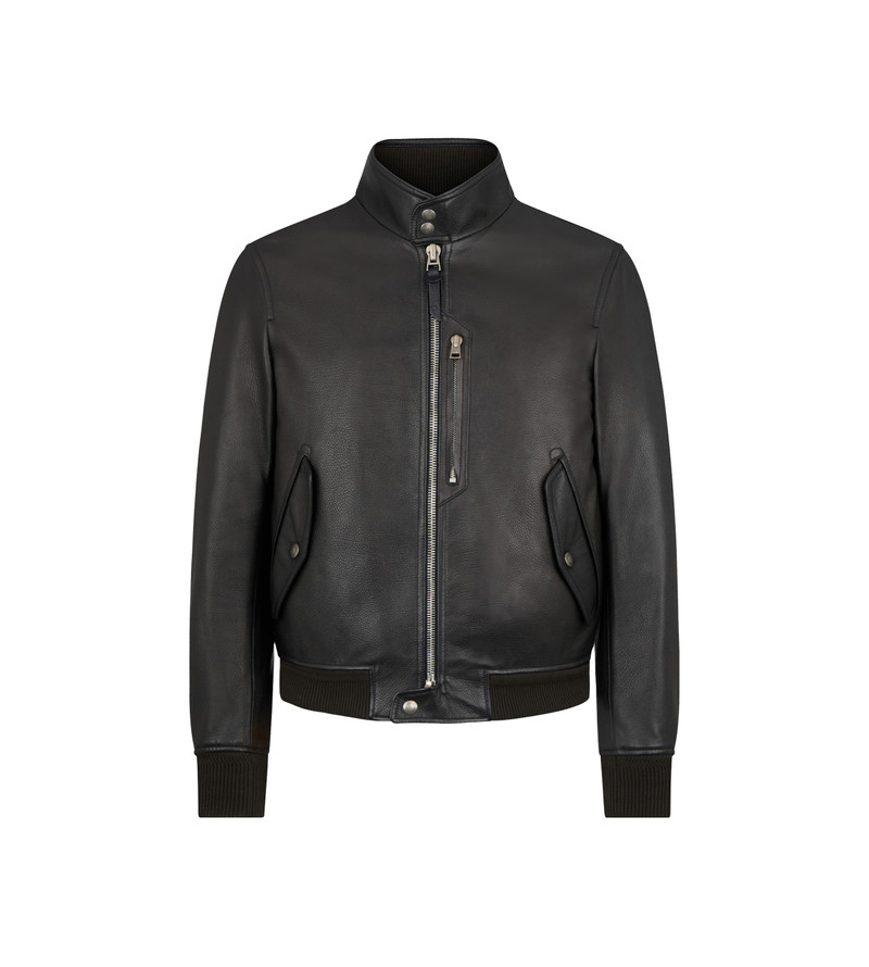 GRAIN LEATHER HARRINGTON WITH ZIP 1