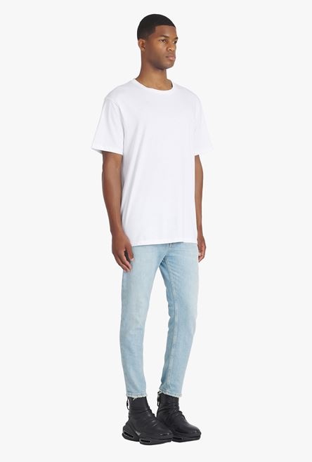 Oversized white eco-designed cotton T-shirt with black Balmain logo print - 7