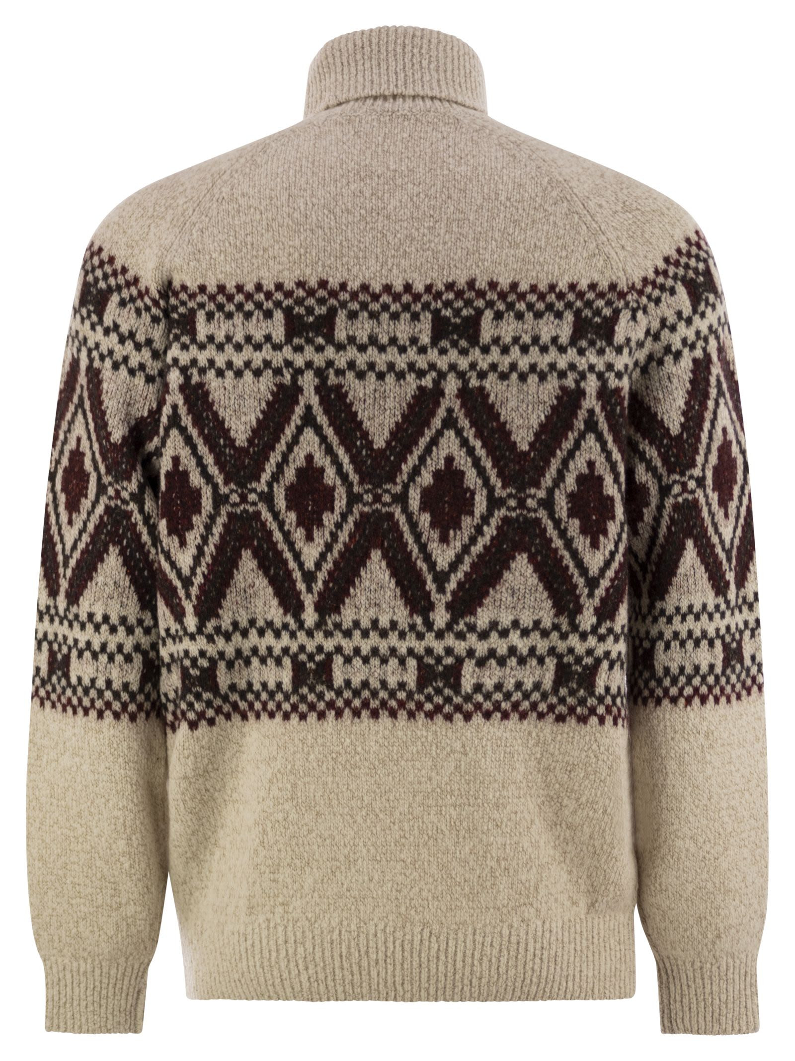 Brunello Cucinelli Men Geometric Jacquard Turtleneck Sweater In Wool, Silk And Cashmere - 2