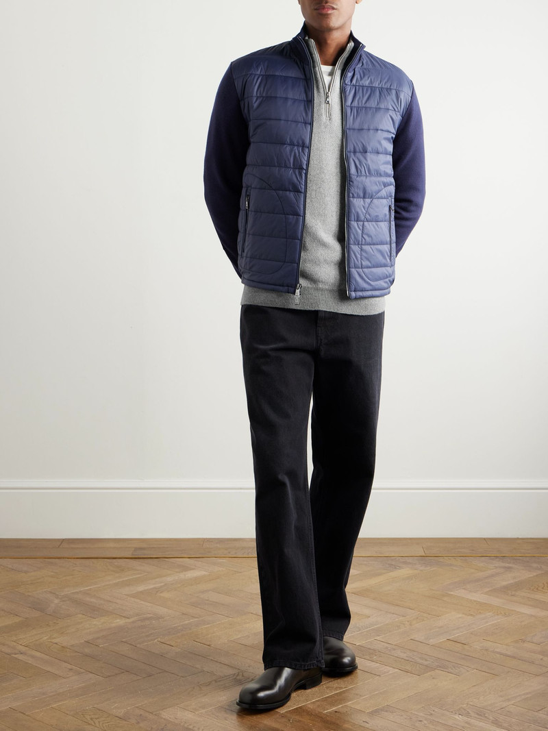 Ralph Lauren Slim-Fit Suede-Trimmed Cashmere Half-Zip Sweater Gray outlook