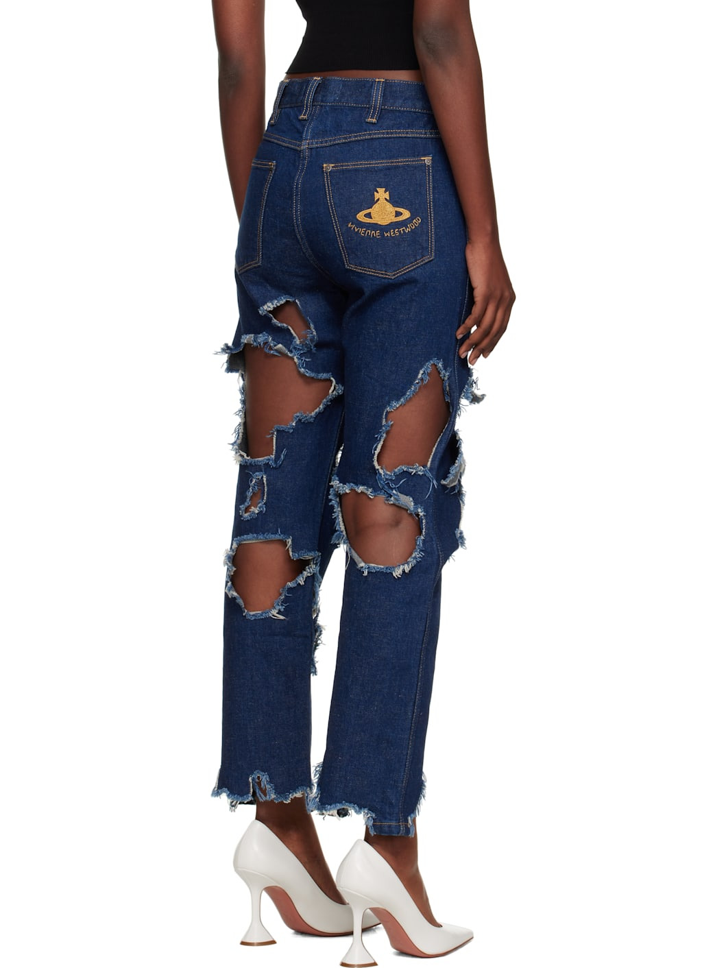 Blue Distressed Ranch Jeans - 3