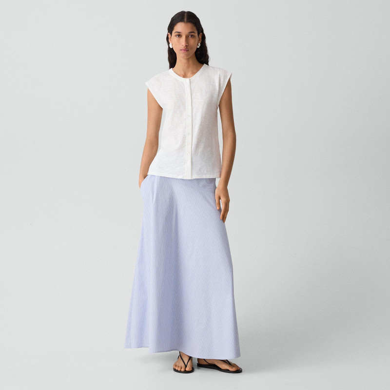 Theory Crewneck Button-Up Top in Organic Slub Cotton outlook