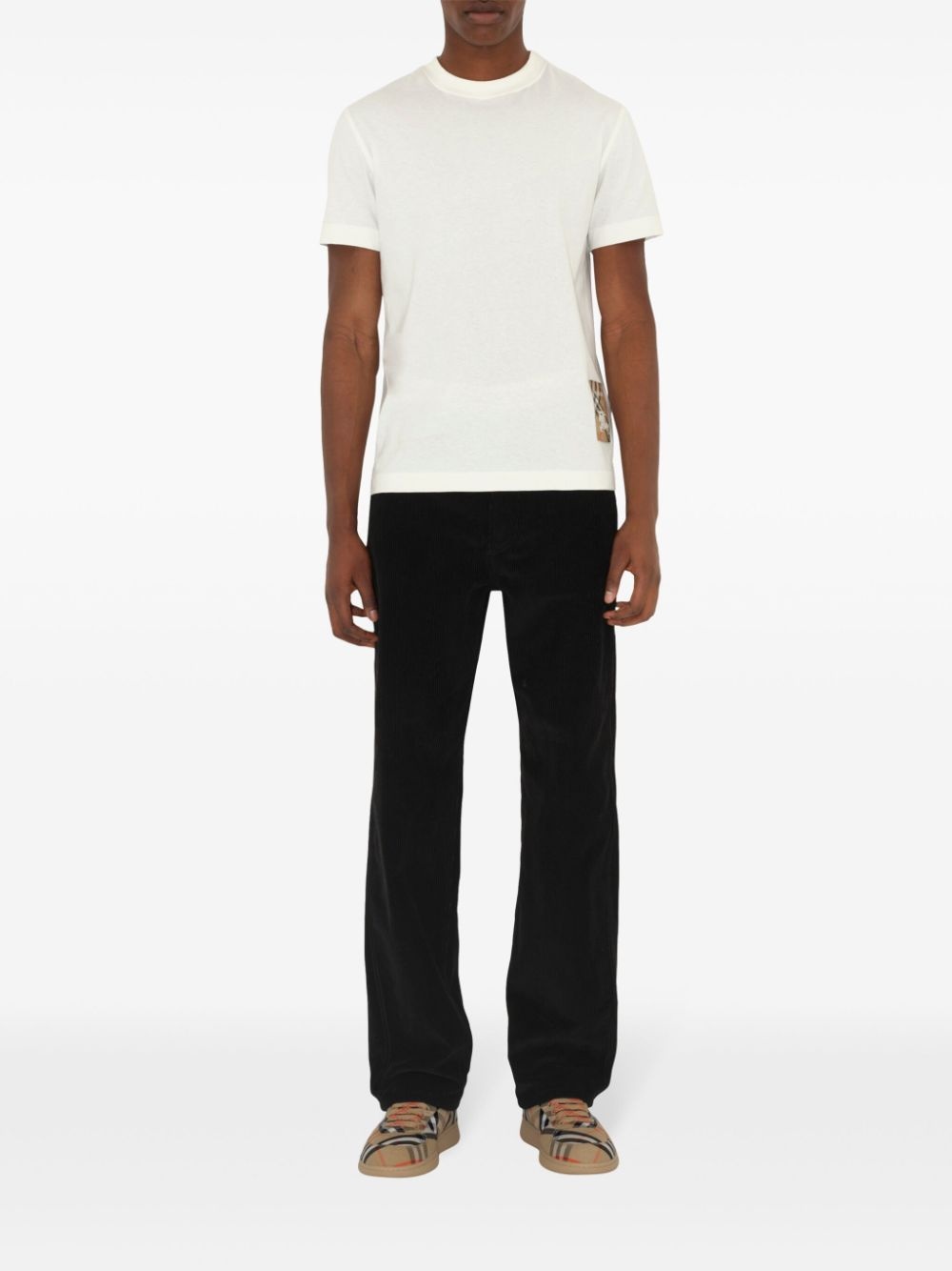 check-patch cotton T-shirt - 2