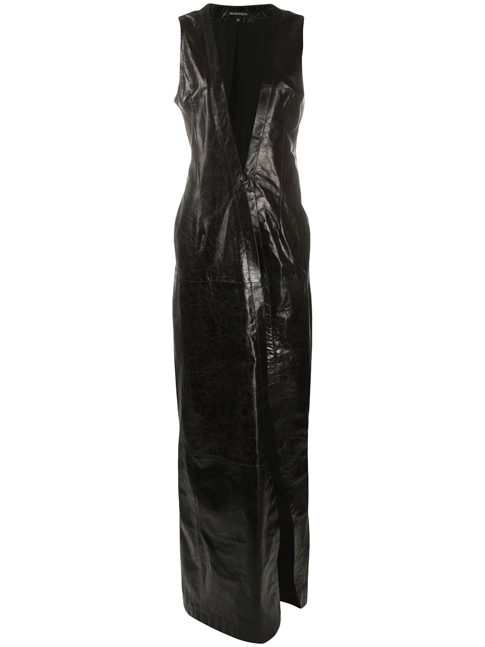 sleeveless maxi leather coat - 1