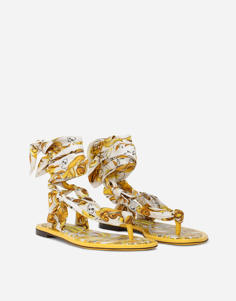 Dolce & Gabbana Printed silk twill thong sandals outlook
