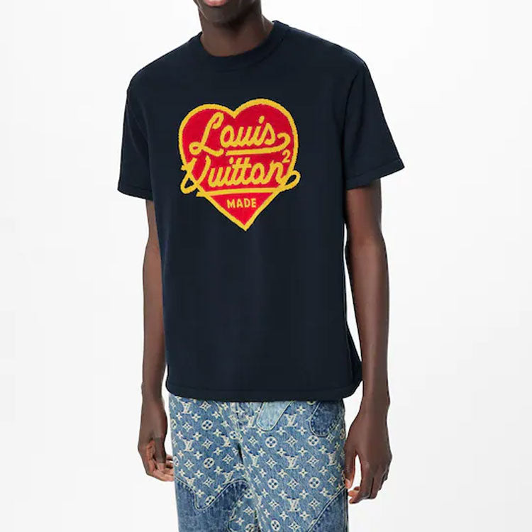 Men's LOUIS VUITTON x NIGO2 LV2 SS22 Crossover Large Love Logo Alphabet Printing Short Sleeve Navy B - 4