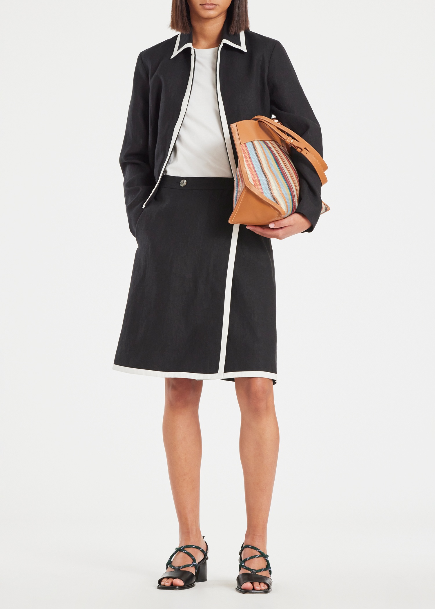 Women's Black Linen Zip Jacket - 5