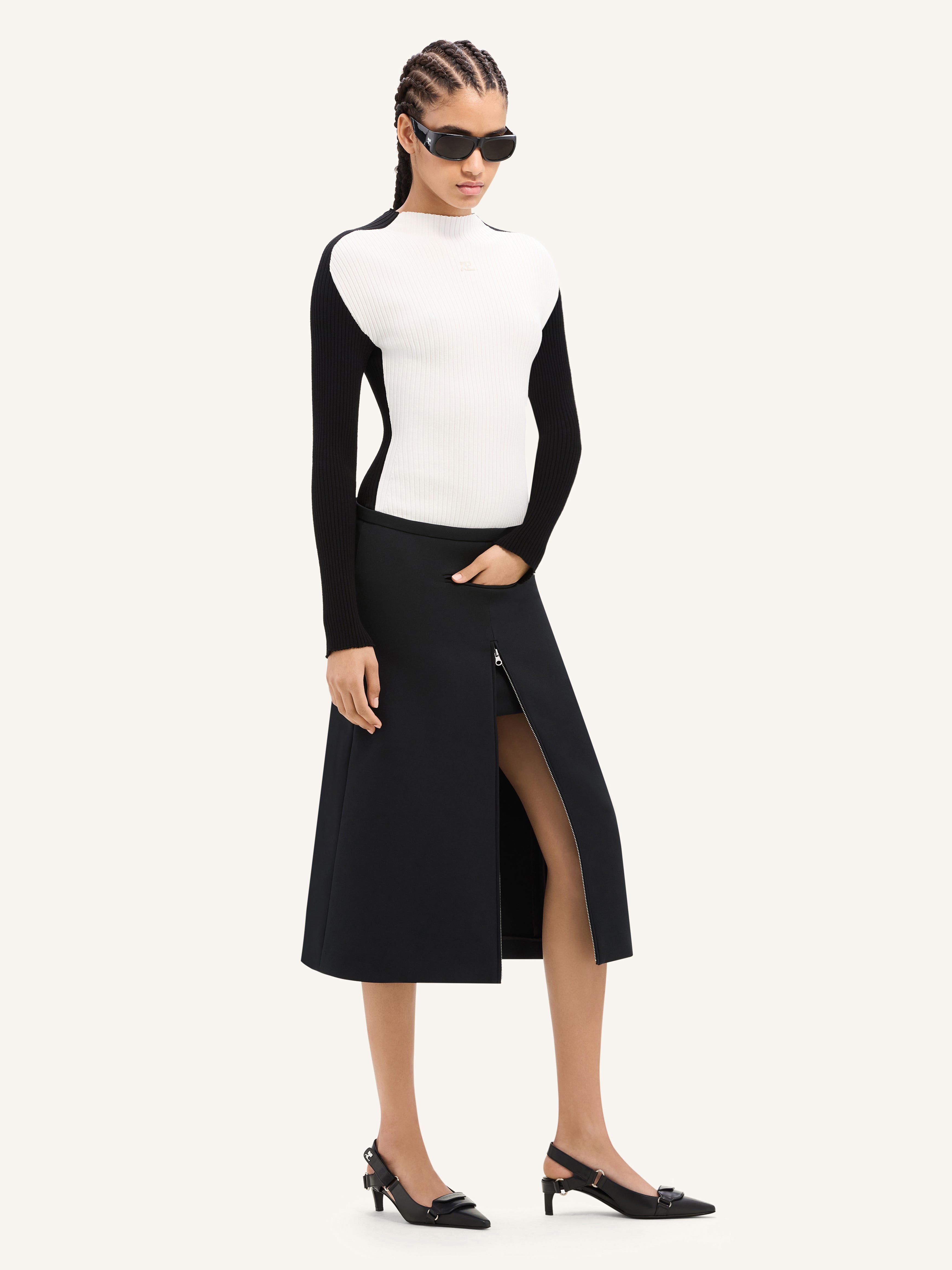 TAILORED ZIPPED TWILL MIDI SKIRT - 3