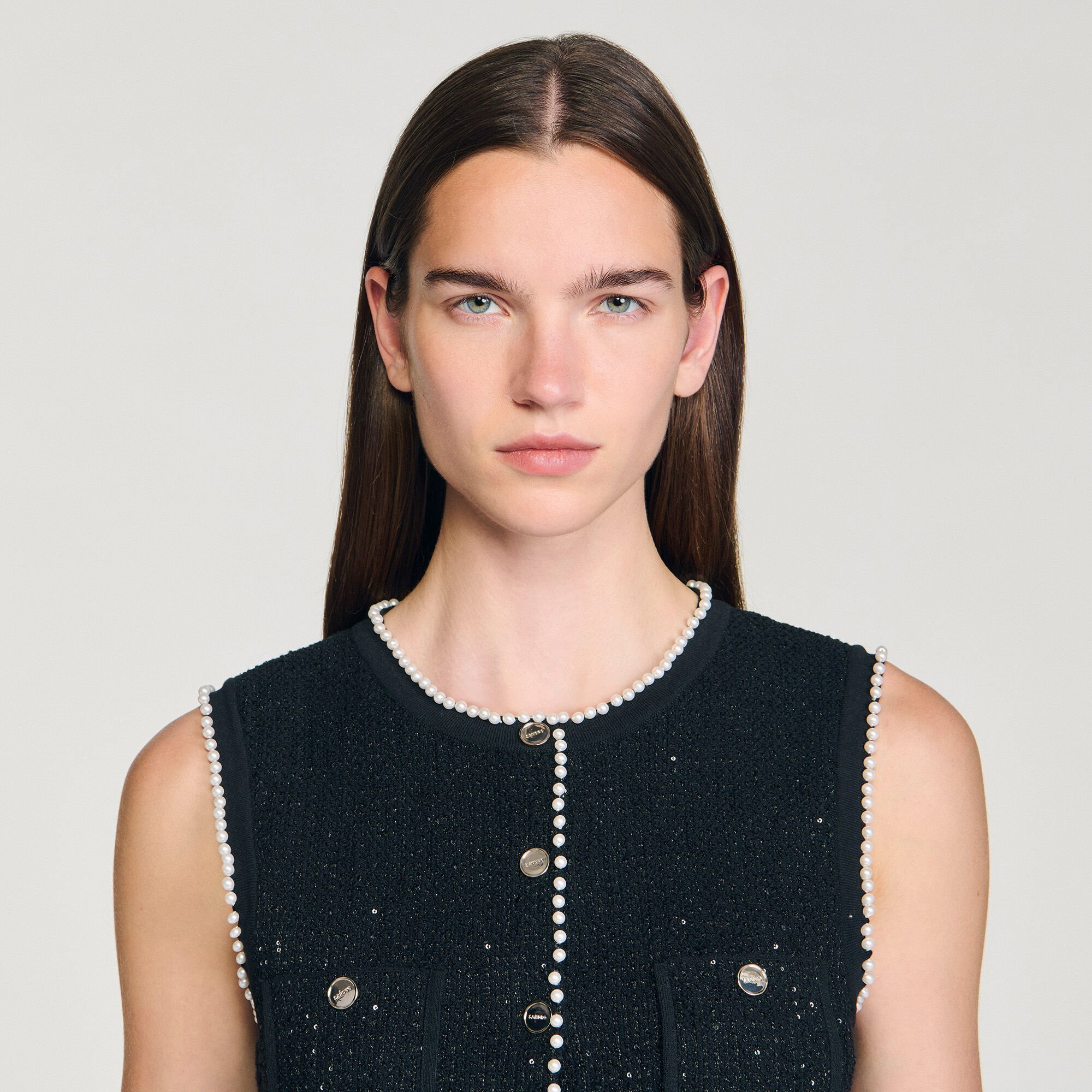 EMBELLISHED TWEED VEST TOP - 3