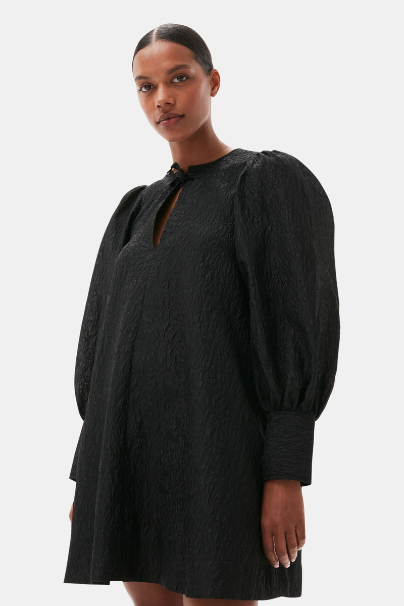 BLACK JACQUARD ORGANZA MINI DRESS 3
