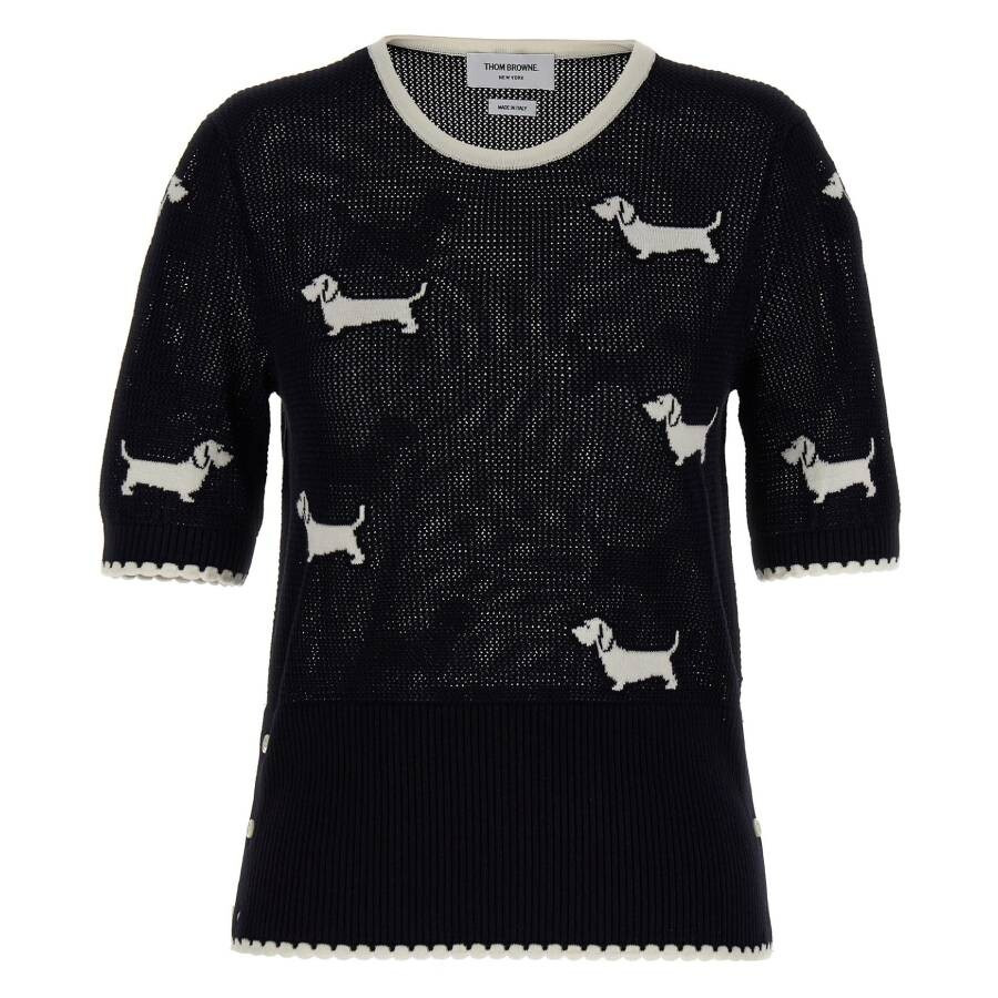 Thom Browne Cotton Pointelle Intarsia Hector Knit Top - 5