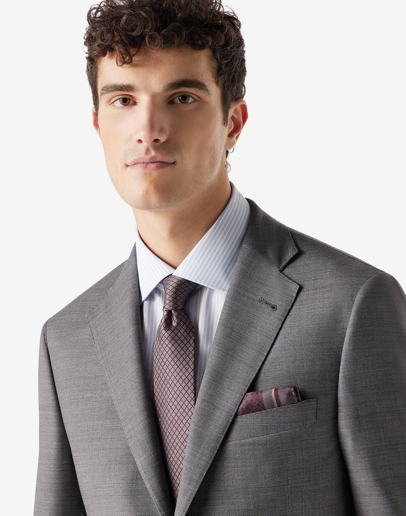 CORNELIANI Burgundy pure silk tie with geometric print outlook