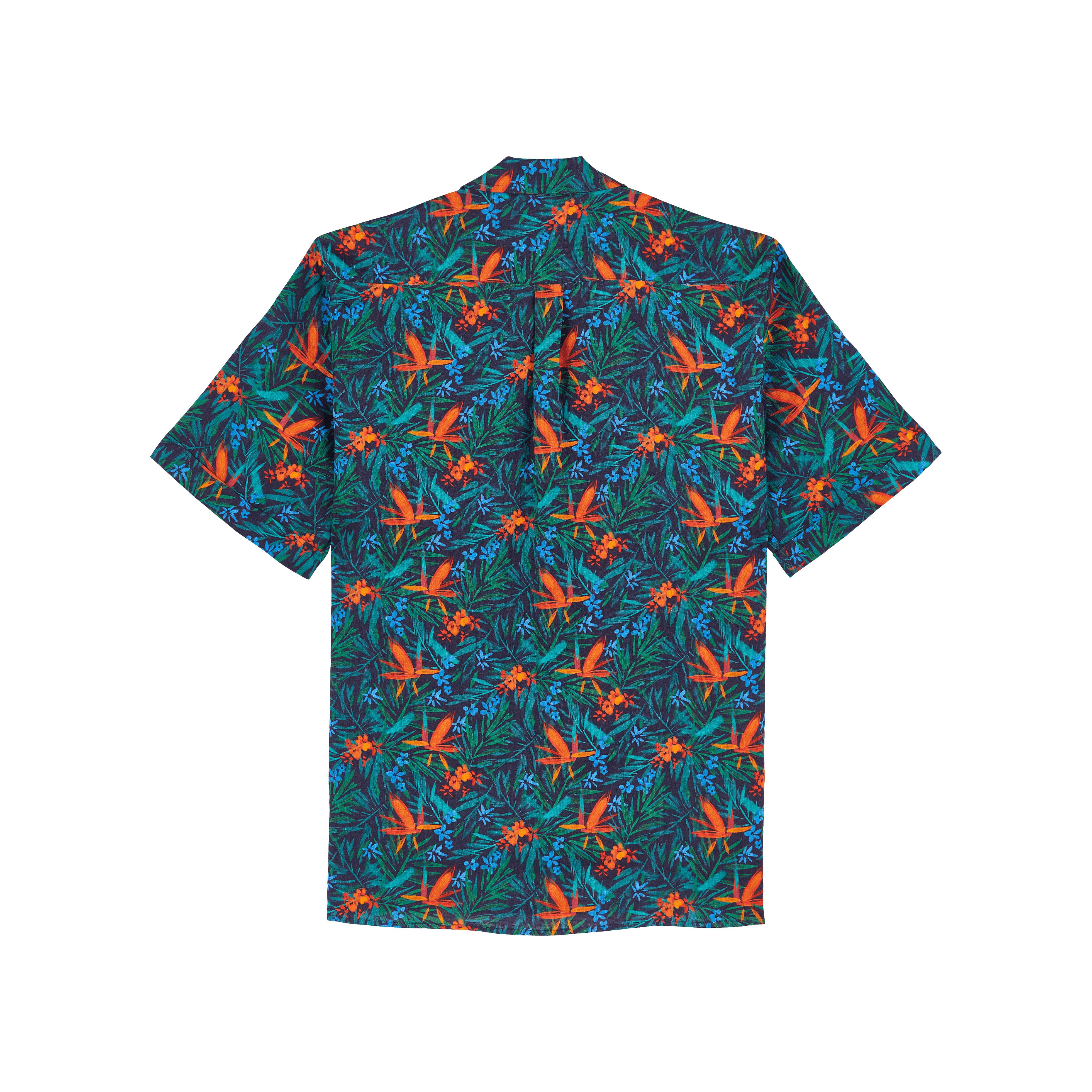 Men Linen Bowling Shirt Tropical Flowers - 2