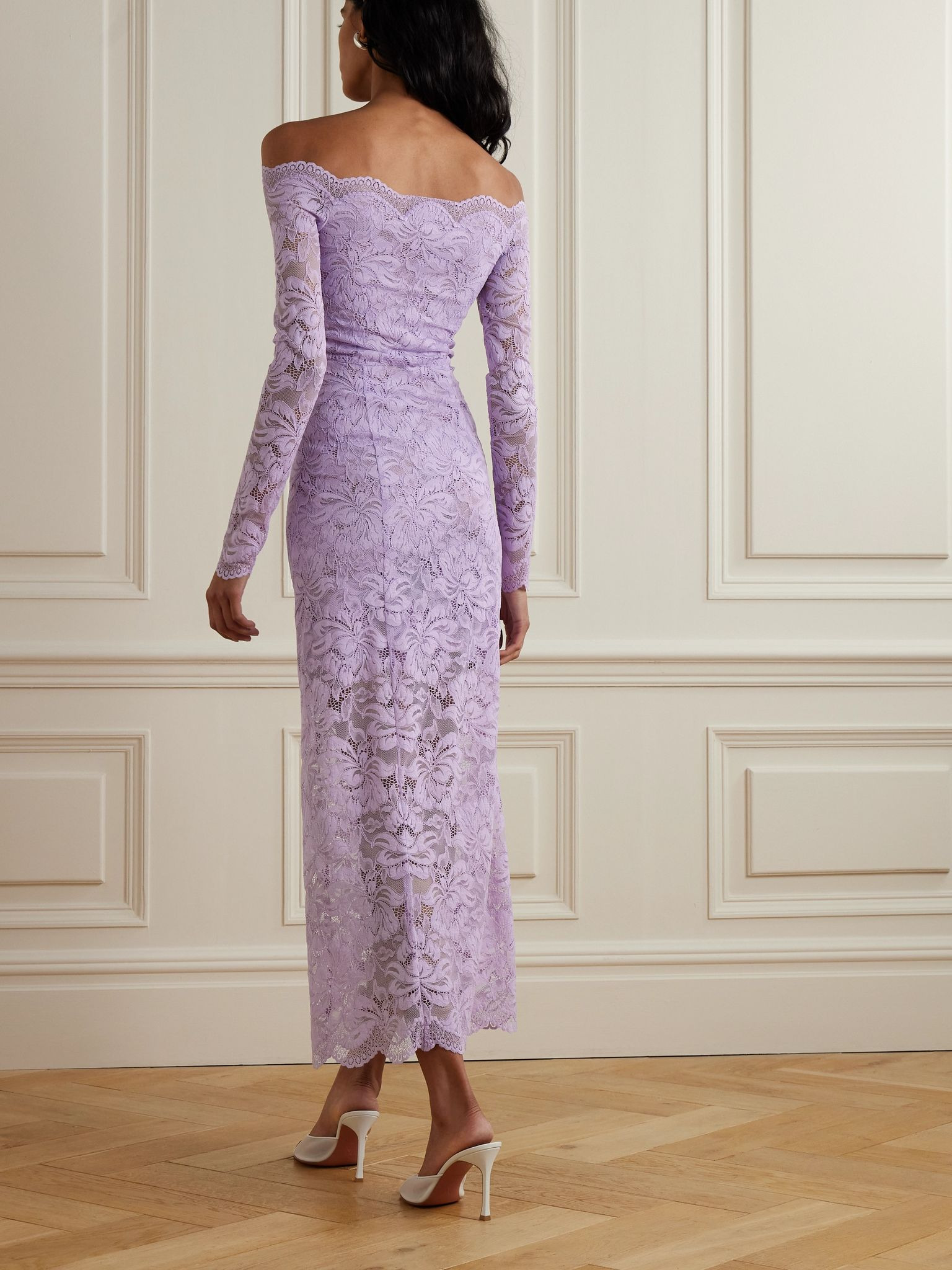 Off-the-shoulder twist-front guipure lace midi dress Lilac - 3