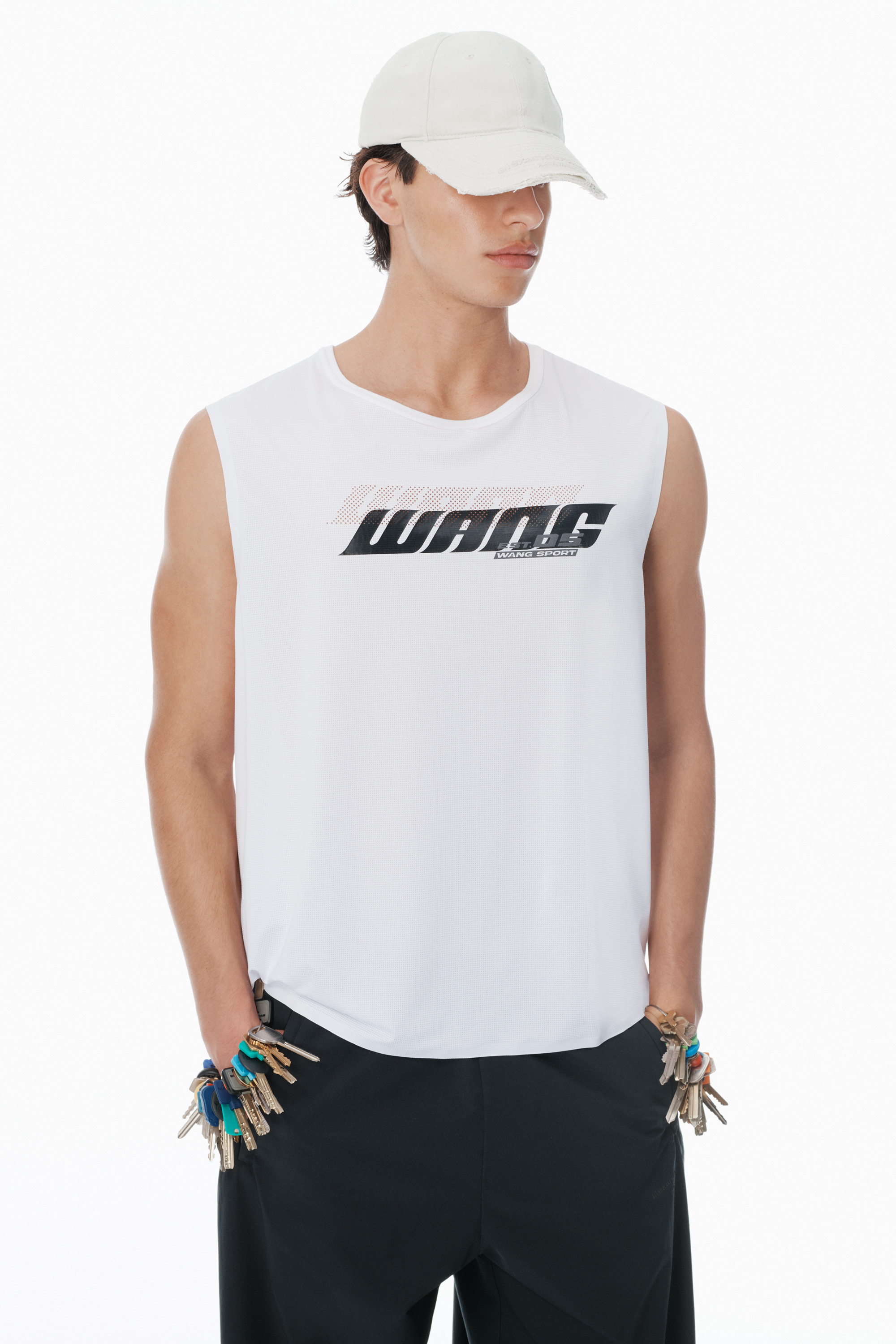 White Laser-Cut Logo Muscle Shirt - 3