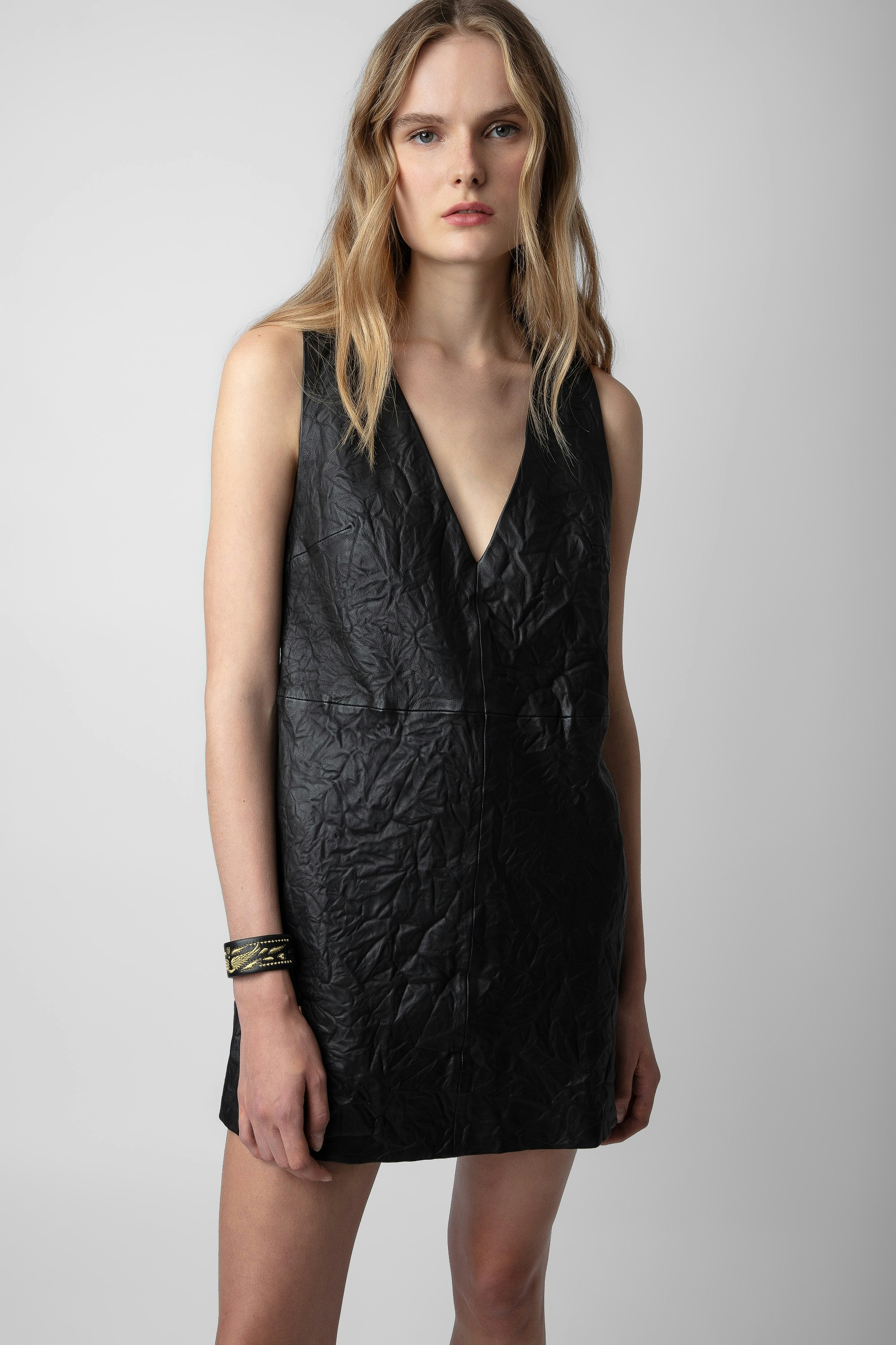 Rasha Crinkled Leather Dress - 3