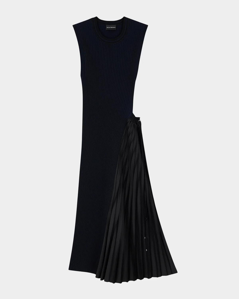 Pleated-Inset Rib Knit Midi Dress 1