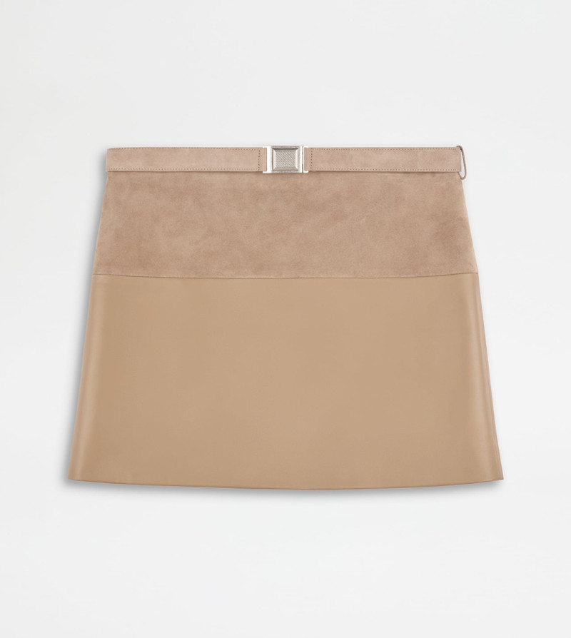 MINISKIRT IN LEATHER - BEIGE 1