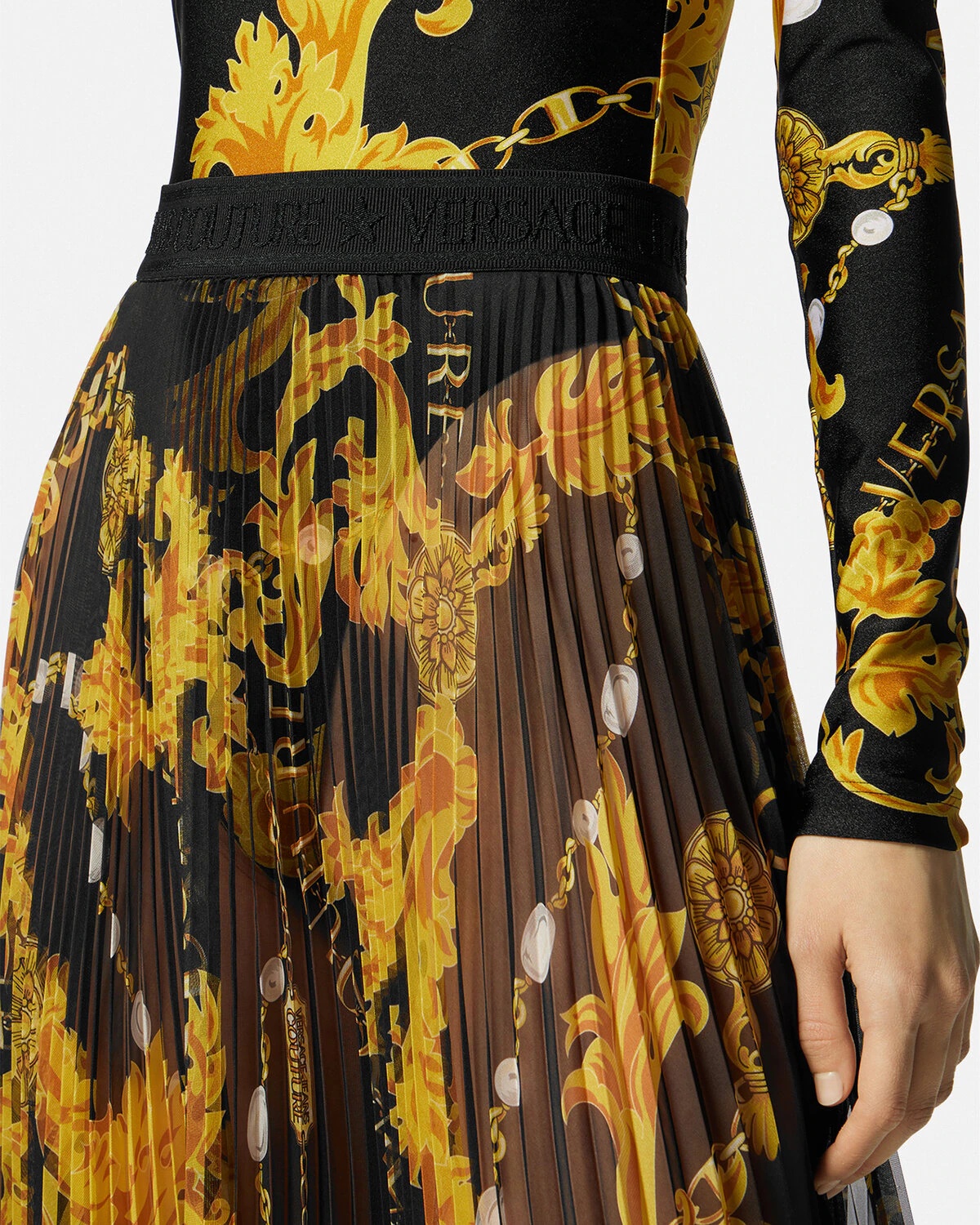 Chain Couture Pleated Midi Skirt - 5