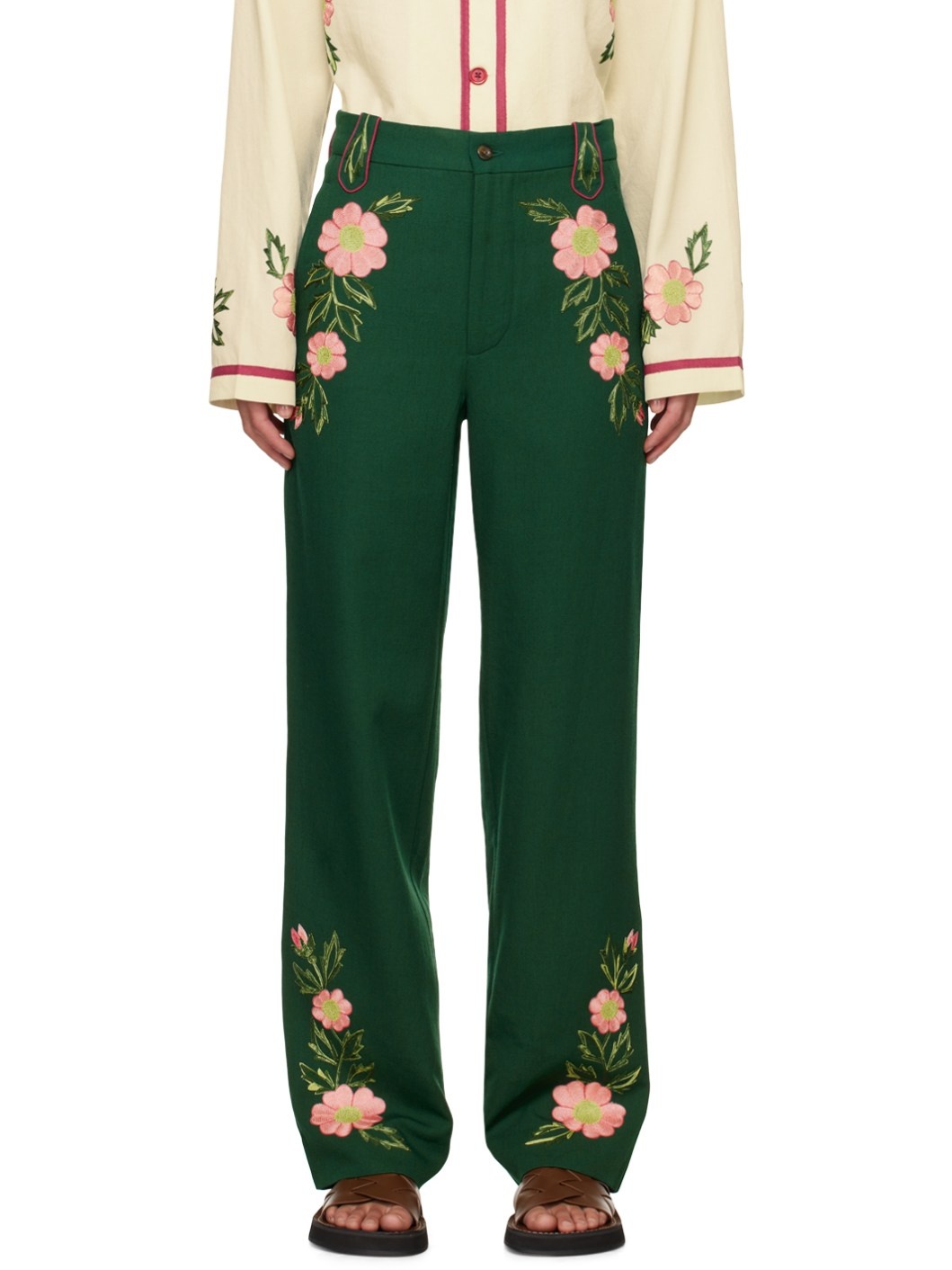 Green Prairie Rose Trousers - 1