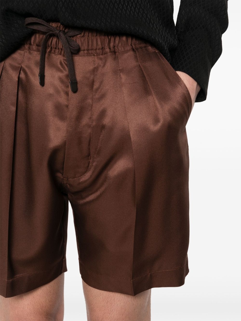 pleated silk twill shorts - 5