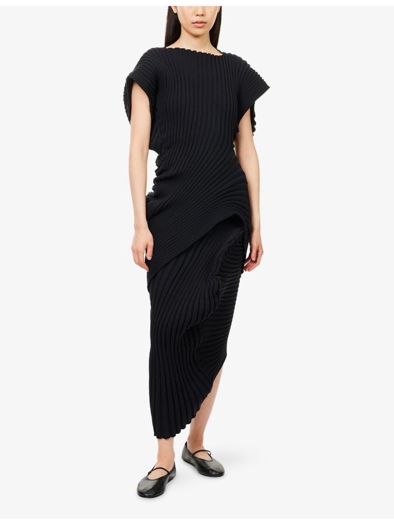 ISSEY MIYAKE Knit As It Is Asymmetric Knitted Midi Skirt outlook