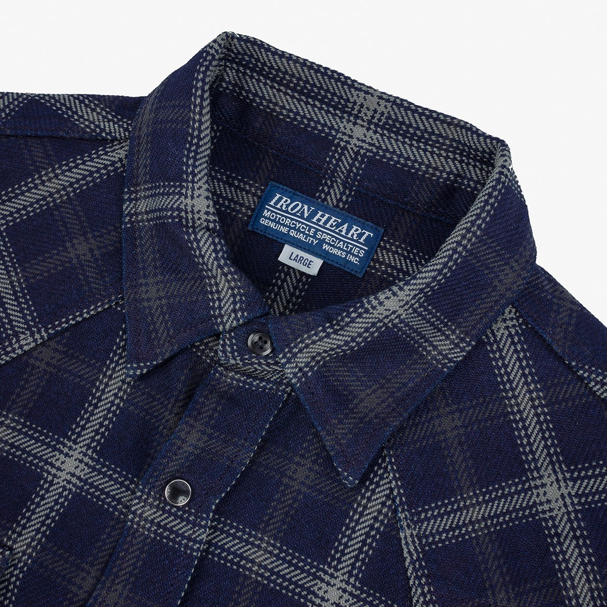 IHSH-411-BLK 9oz Selvedge Indigo Check Flannel Western Shirt - Black - 6