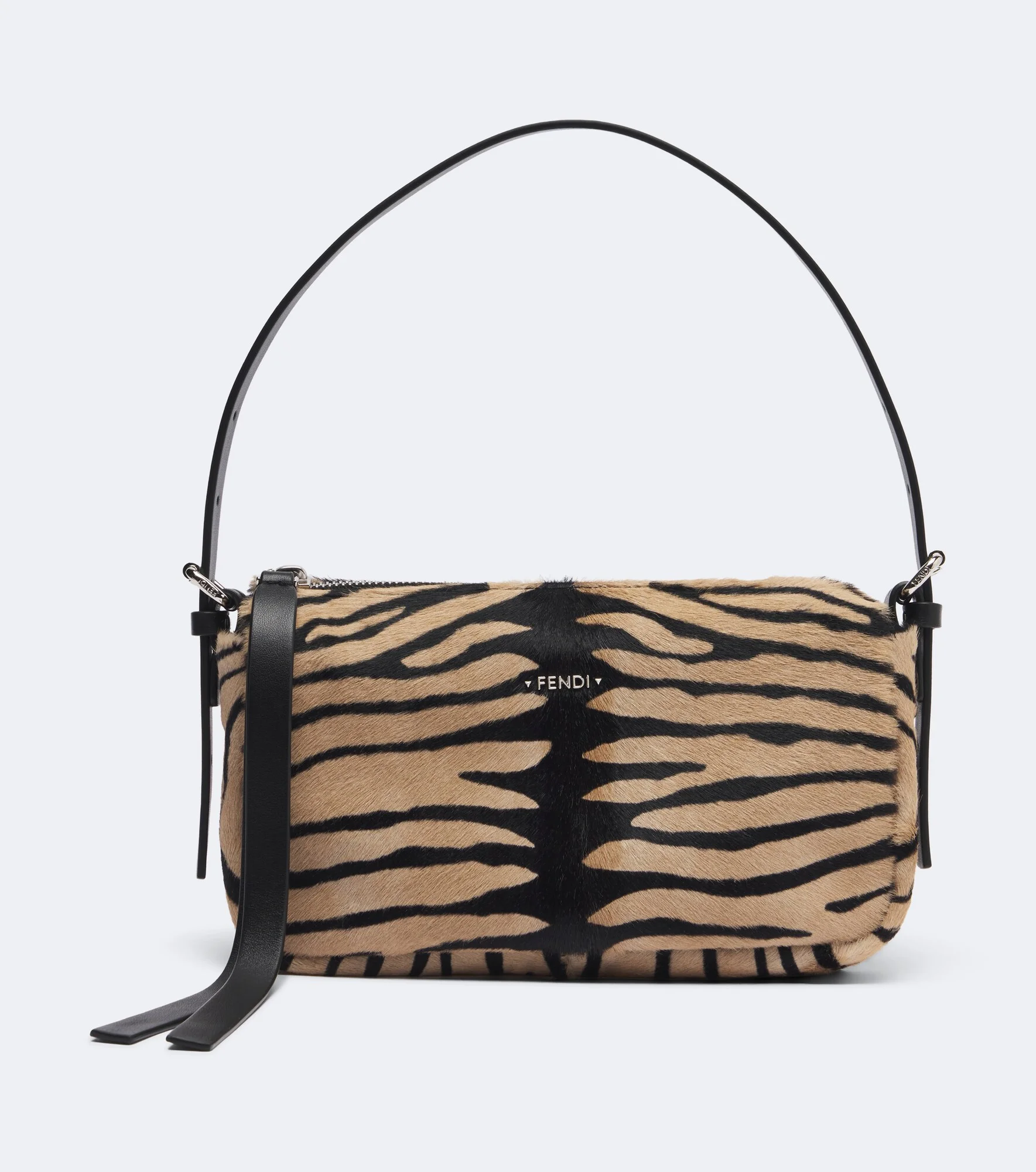 Leather-trimmed calf hair shoulder bag - 1