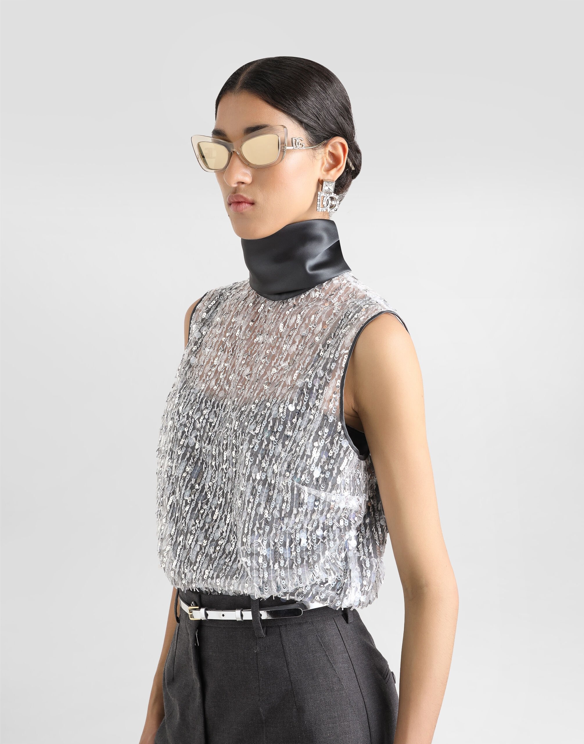 Tulle turtle-neck top with sequin embellishment - 4