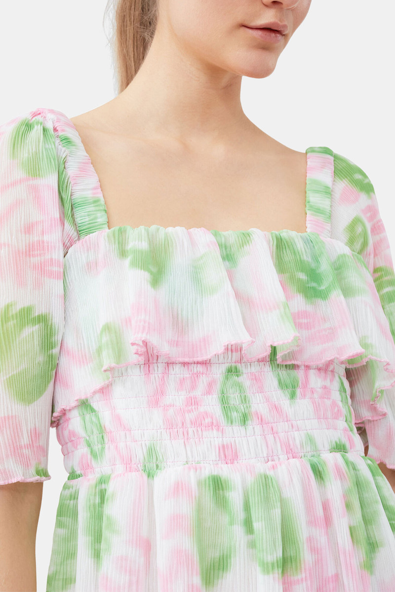 PLEATED GEORGETTE MIDI SMOCK DRESS 9