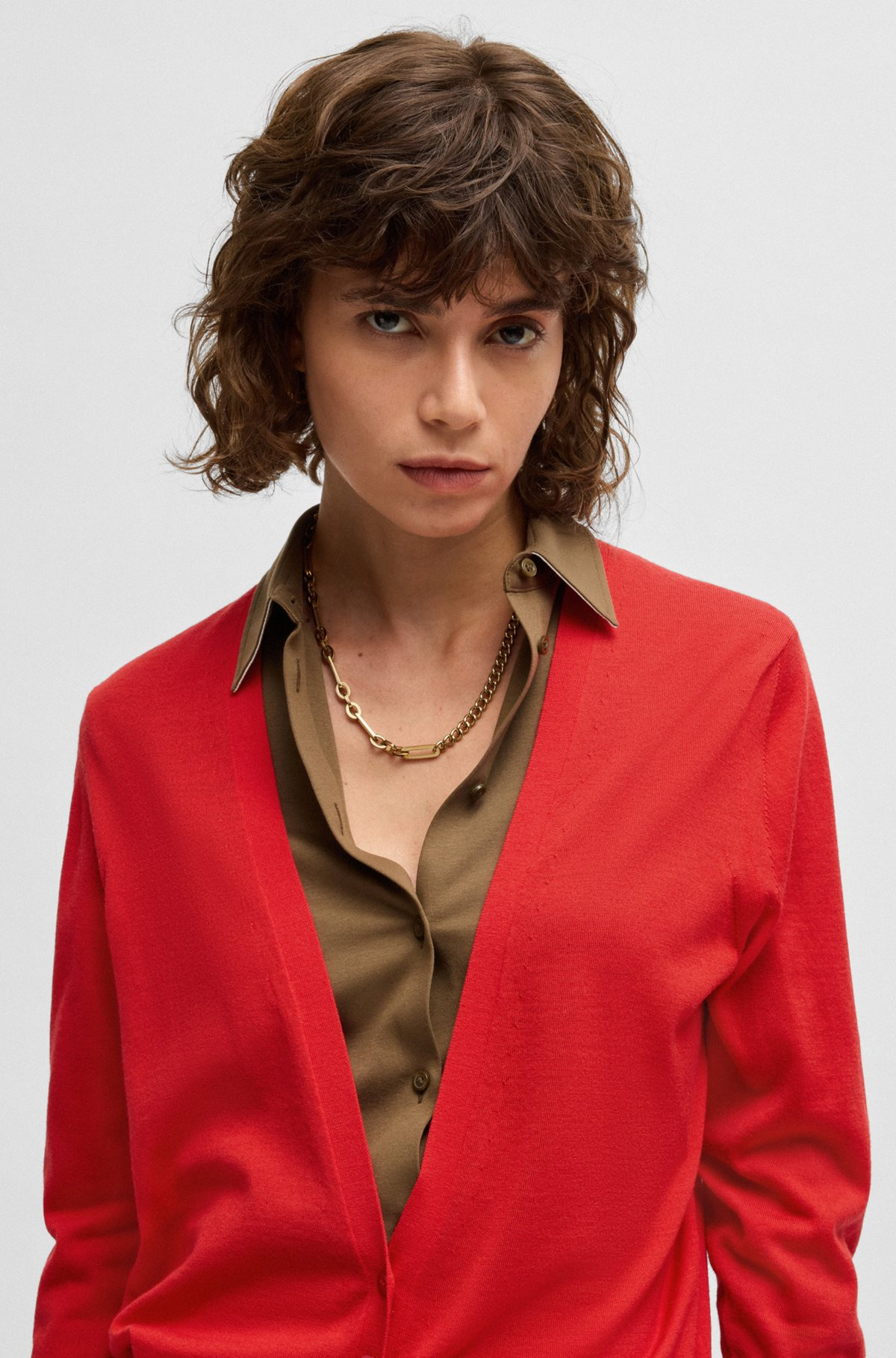 V-NECK KNITTED CARDIGAN IN WOOL - 5